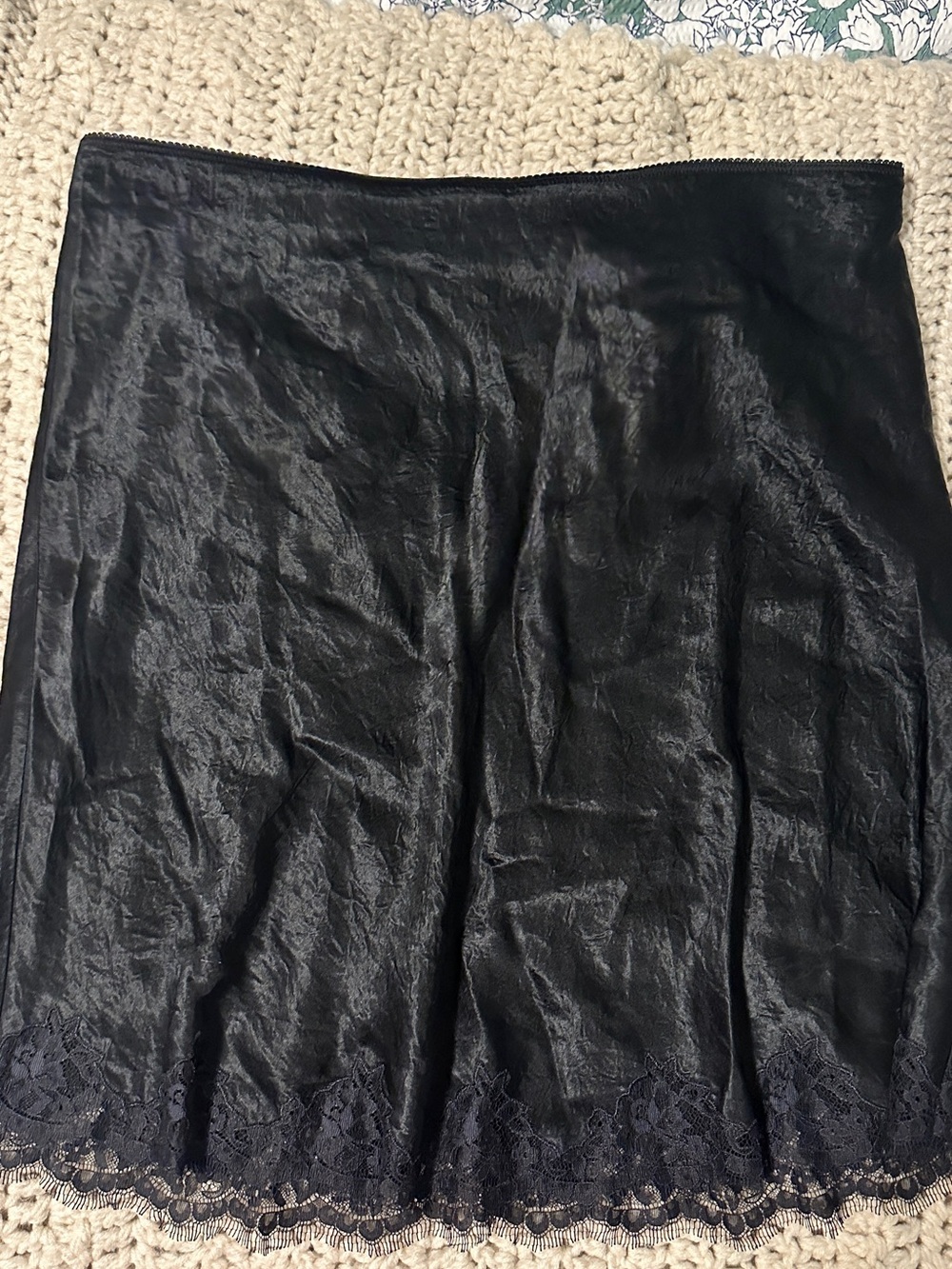 J.Crew XL Black Satin Lace Trim Slip Skirt Never Worn
